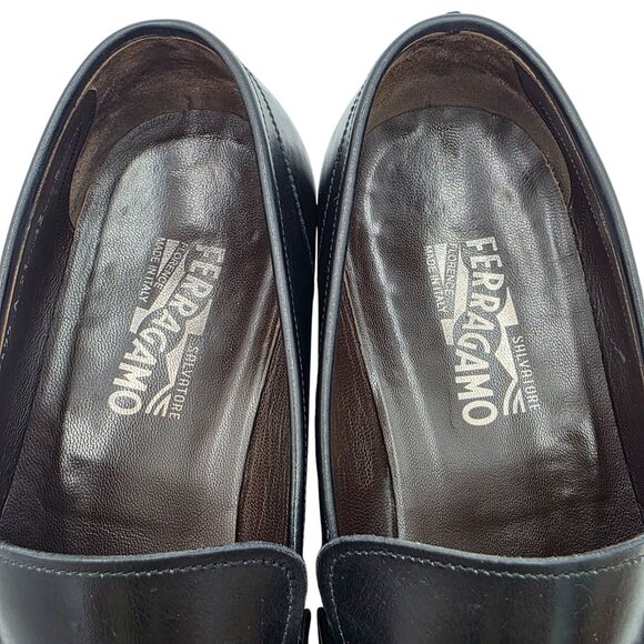 Vintage Salvatore Ferragamo Italy Mens 13D Black Leather Dress Shoes Bit Loafers - Picture 7 of 15